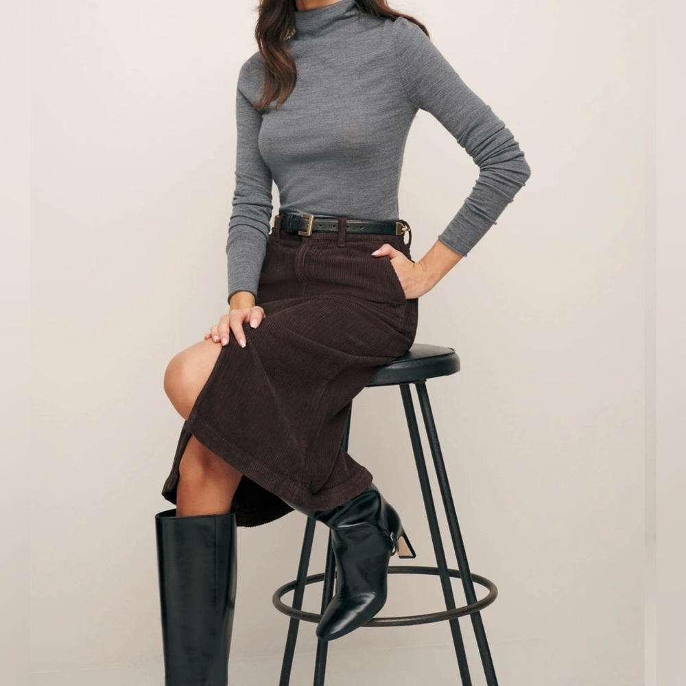 NWT Reformation Corduroy Skirt, Espresso, Size 28